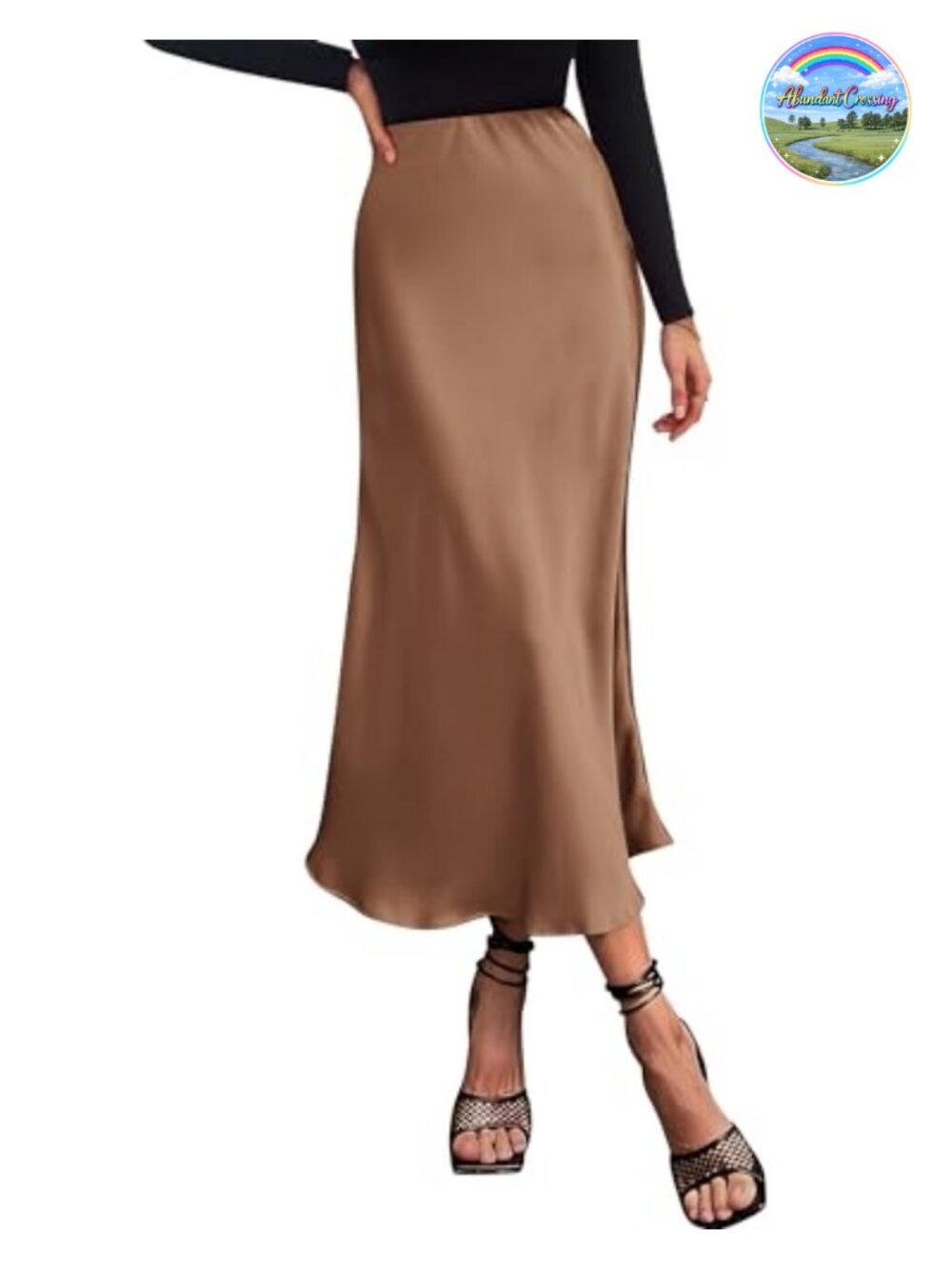 BTFBM Satin High Waisted A-Line Long Midi Skirt